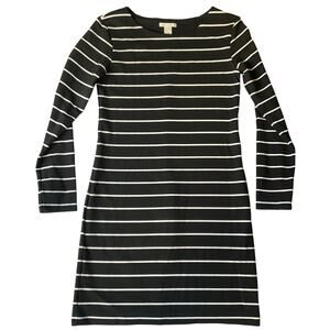 H&M Basic Women Dress size S Knee Length LongSleeve Stretchy Stripes Black White